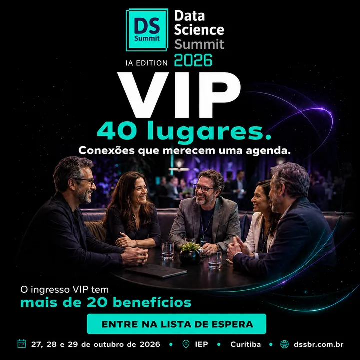 Arte do ingresso VIP do DSSBR 2026: 40 lugares, conexões que merecem uma agenda, mais de 20 benefícios e chamada para entrar na lista de espera