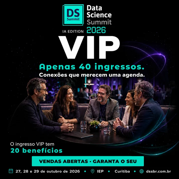 Arte do ingresso VIP do DSSBR 2026: apenas 40 ingressos, conexões que merecem uma agenda, 20 benefícios, vendas abertas, garanta o seu