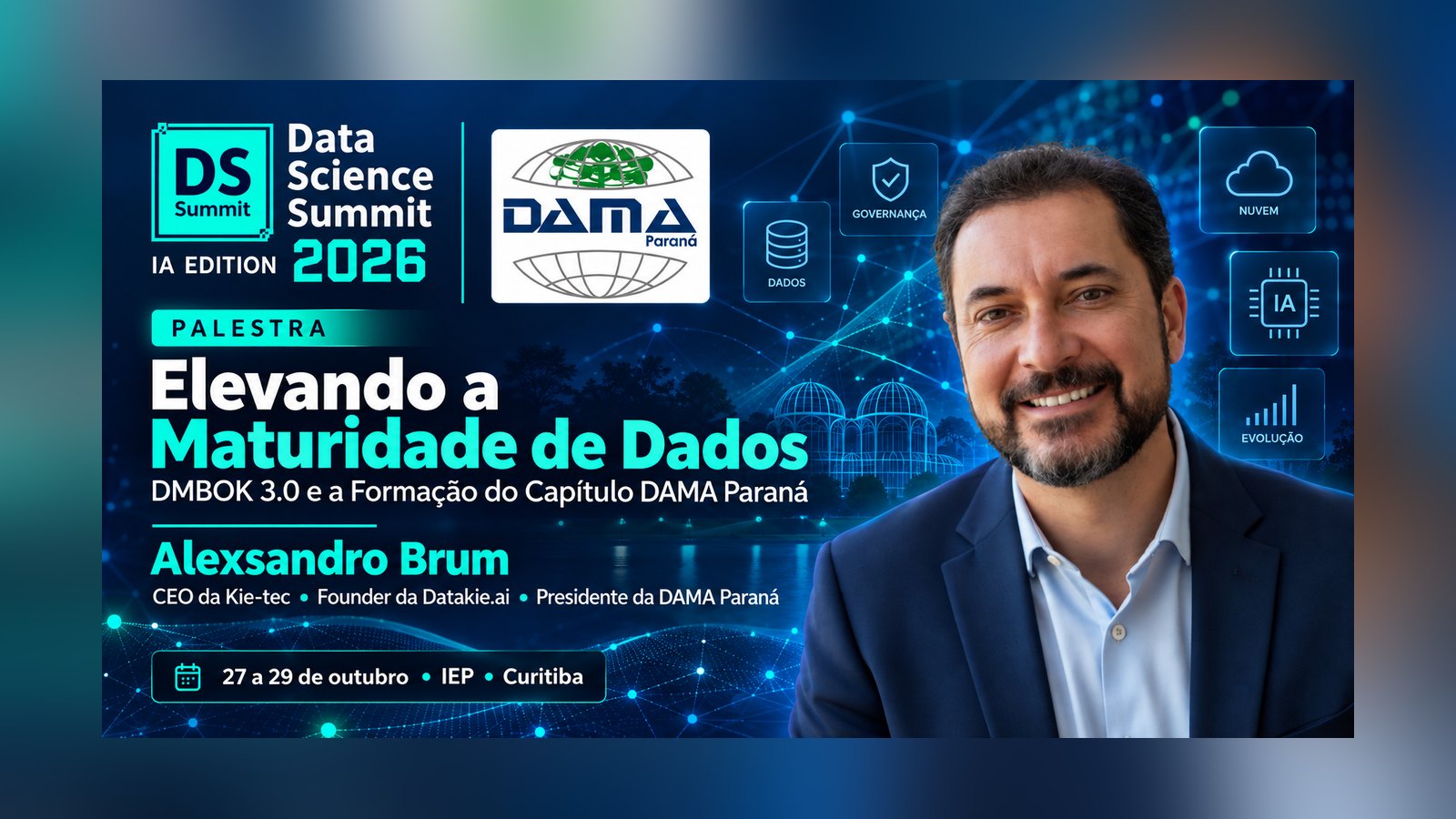 Alexsandro Brum, presidente da DAMA Paraná, apresenta o DMBOK 3.0 no DSSBR 2026