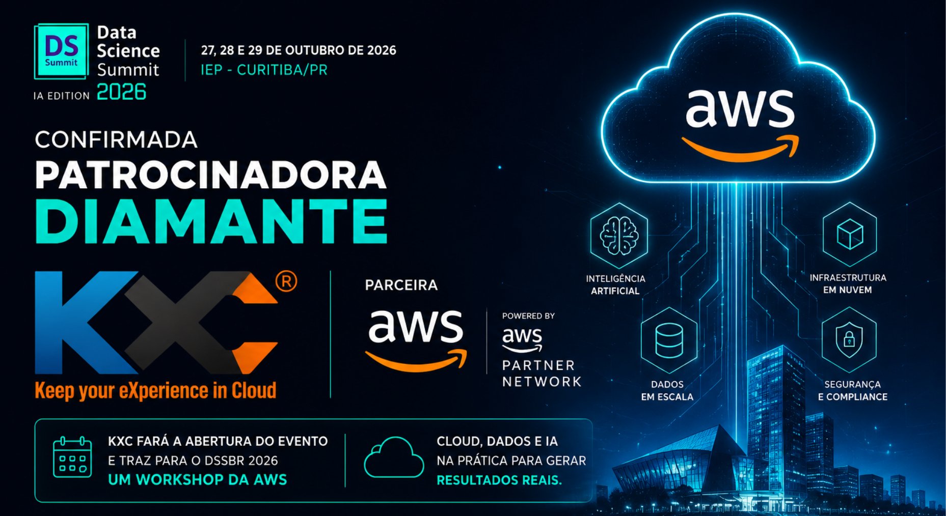 KXC confirmada como Patrocinadora Diamante do DSSBR 2026 — parceria AWS com workshop e abertura do evento