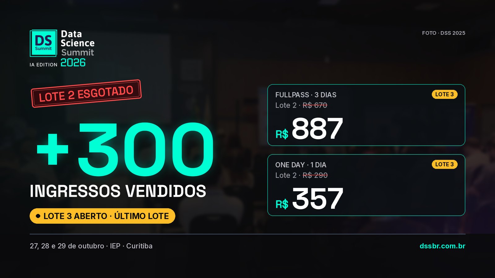 Mais de 300 ingressos vendidos: Lote 2 esgotado, Lote 3 é o último