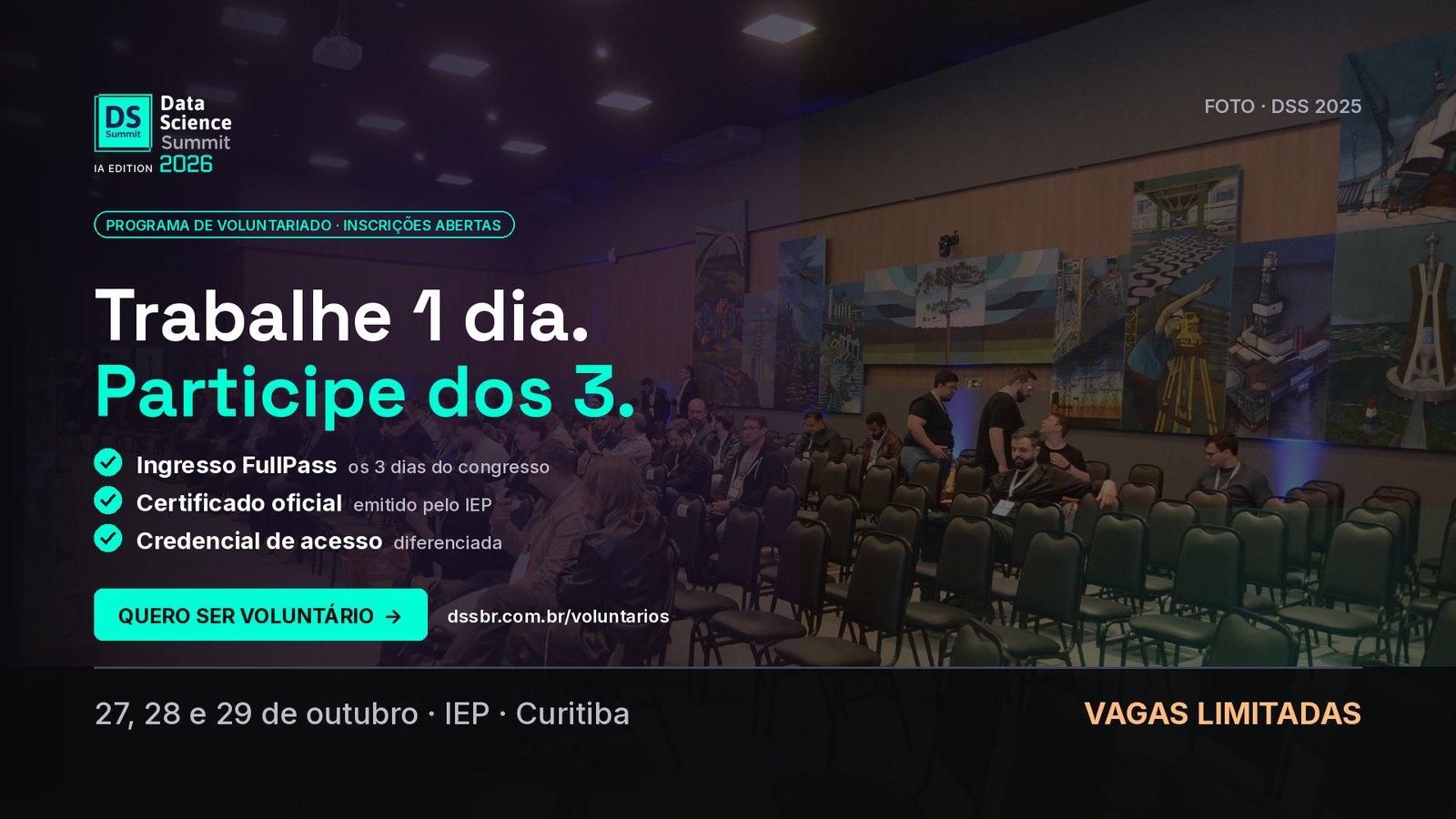 Seja voluntário no DSSBR 2026: trabalhe um dia e participe dos três