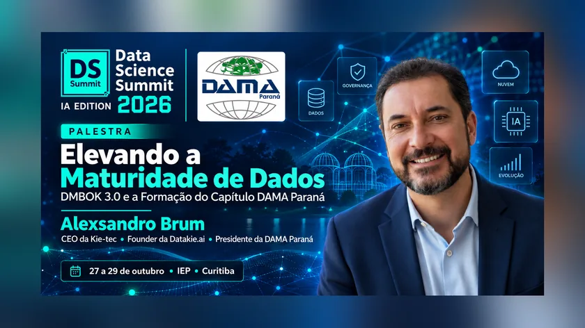 Alexsandro Brum, presidente da DAMA Paraná, apresenta o DMBOK 3.0 no DSSBR 2026